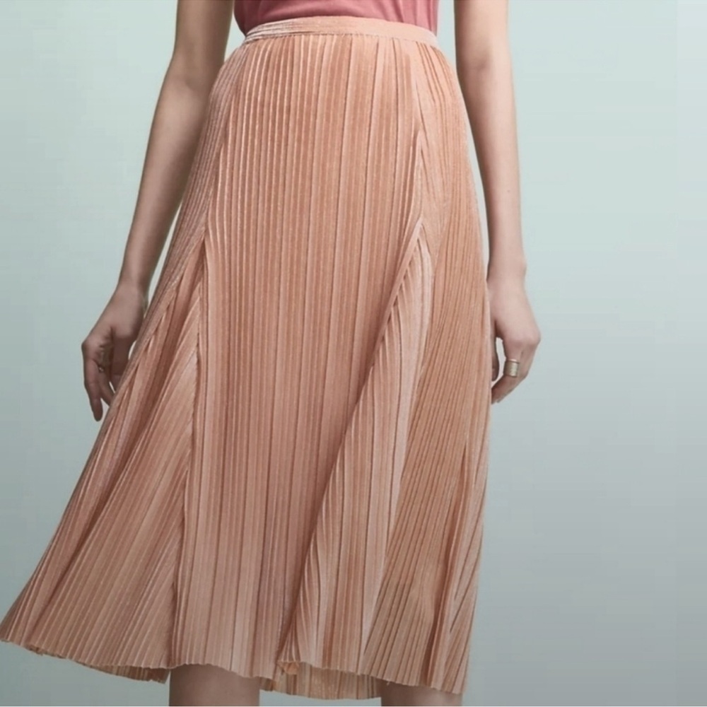 Maeve Pink Pleated Midi Skirt for Cocktail